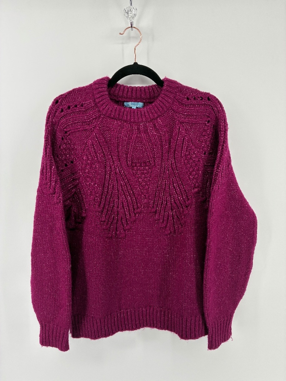 Women's Magenta Pink Purple Sweater Embroidered Collar Details